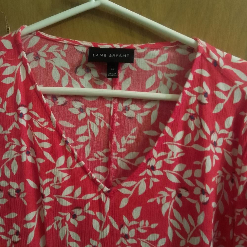 Lane Bryant Pink Floral 3/4 Sleeves  Women's Top Fit & Flare Size 16 (21" X 28") - Picture 8 of 8